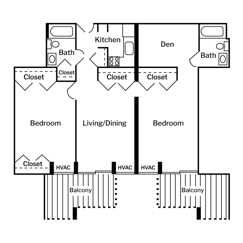 ST Floor Plans Centered White Background - 2 Bedroom With Den